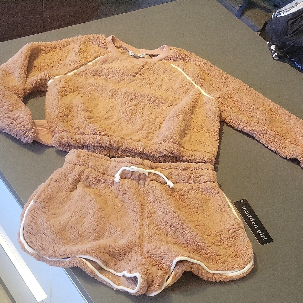 Brown Fuzzy Two-Piece Lounge Set
